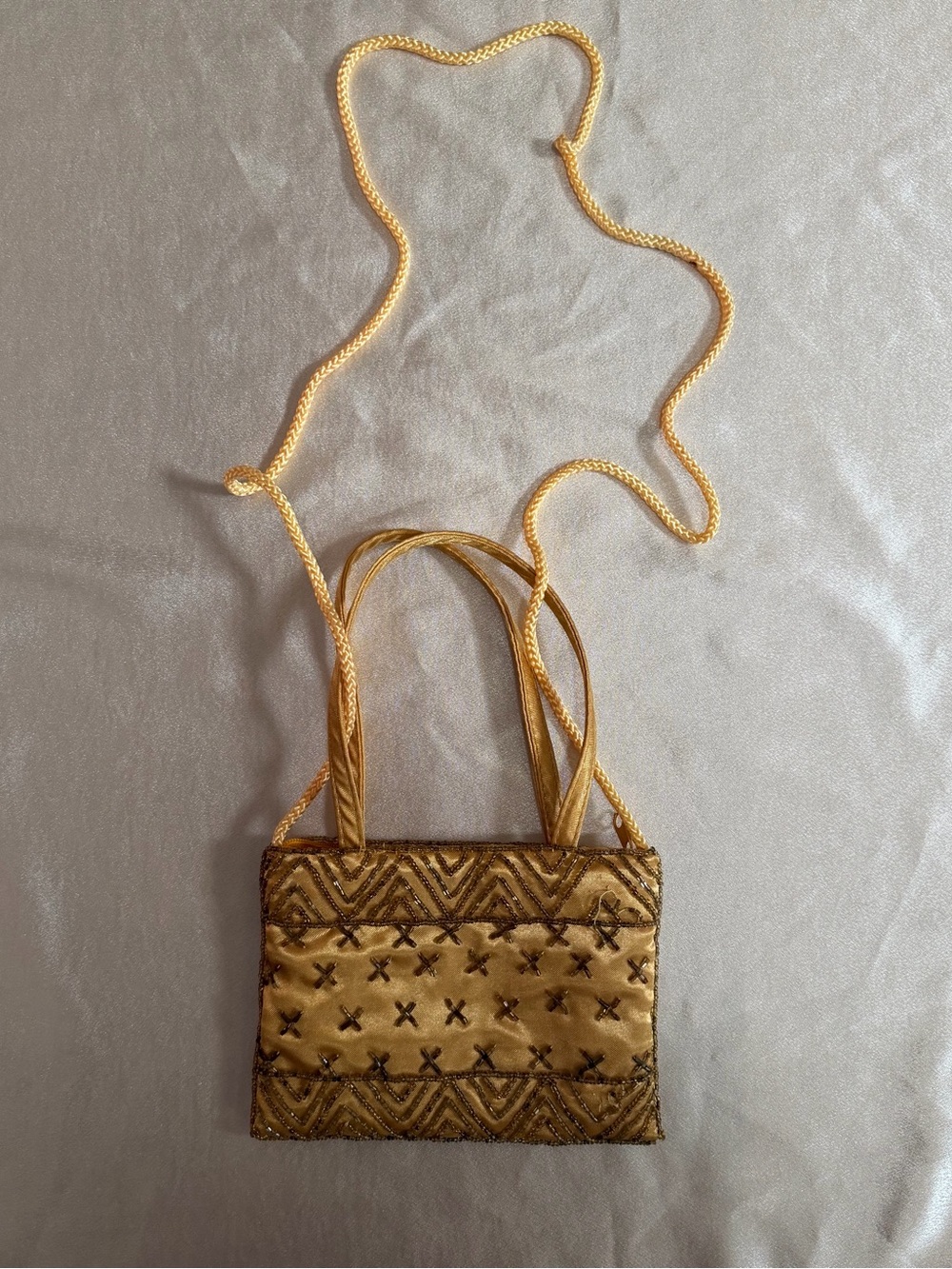 Sasha Vintage Gold Beaded Evening Handbag with Geometric Pattern